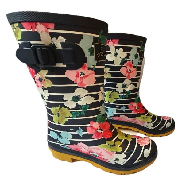 Joules Rain Boots Mid Calf Molly Welly Stripe Floral Size US: 8 UK: 6 - Picture 4 of 10